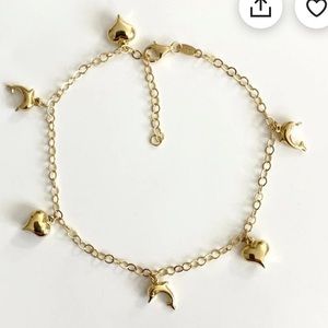 Womens 14K Gold Charm Bracelet Gold charm - dolphin, bear, heart, star, flower